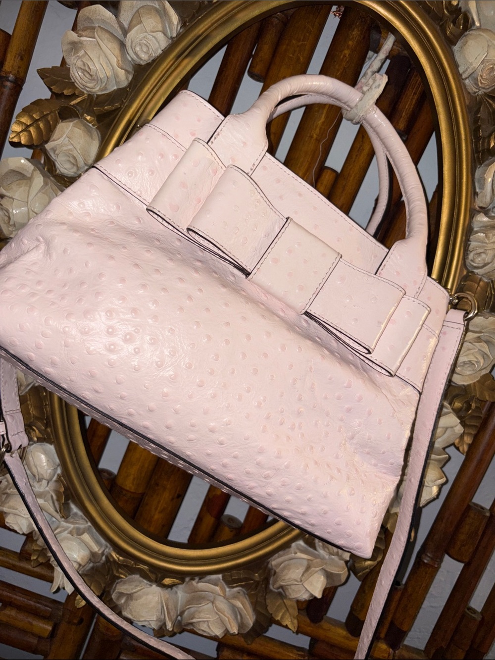 Blush Pink Ostrich-Texture Bow Satchel Handbag